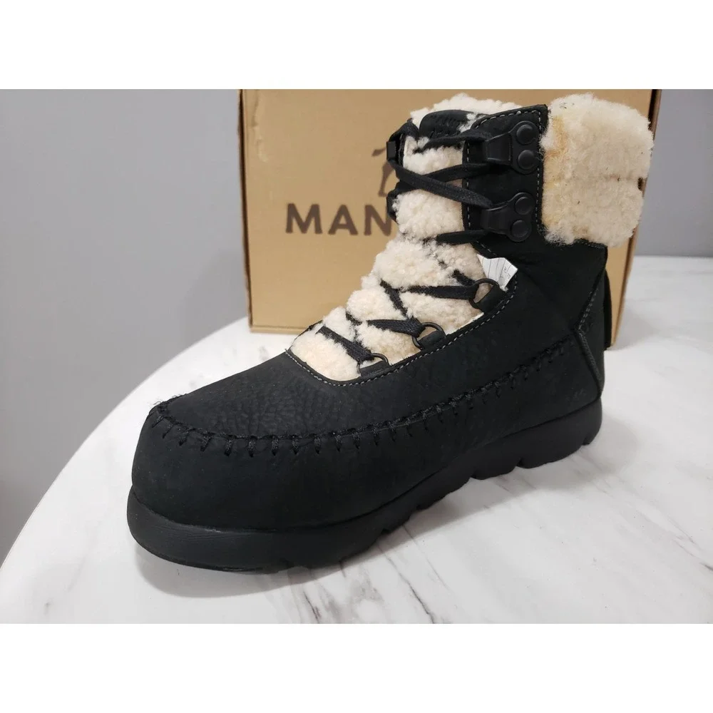 NEW SIZE 6 Manitobah Pacific Hiker Suede Lace-Up Winter Boots BLACK